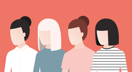 Fototapeta premium Group of people Vector illustration in flat design Group of diverse female avatars on bright orange background