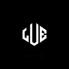 LUE letter logo design with polygon shape. LUE polygon logo monogram. LUE cube logo design. LUE hexagon vector logo template white and black colors. LUE monogram, LUE business and real estate logo. 