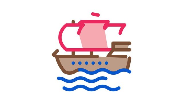 Pirate Sail Boat Icon Animation. color Pirate Sail Boat animated icon on white background