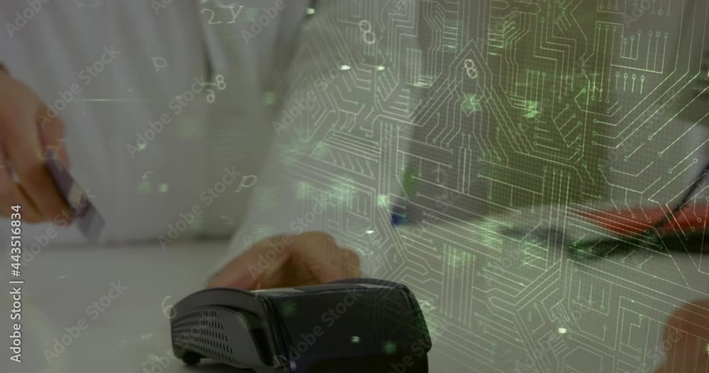 Aufkleber animation of network security padlock over people using payment terminal