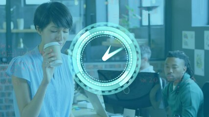 Animation of clock and mathematical formulas over business people - Powered by Adobe