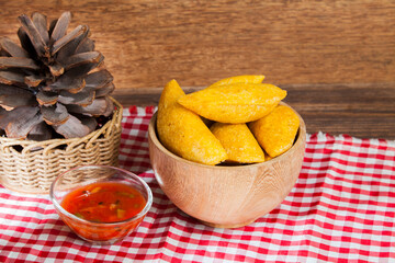 Delicious empanadas, Colombian cuisine. on the wooden table