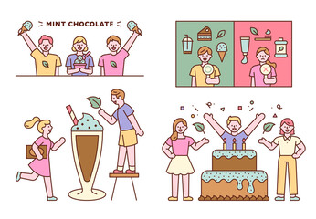 People prefer mint flavored foods. People holding ox pickets and expressing opinions. flat design style minimal vector illustration.