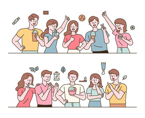 There was a group that liked and disliked mint. flat design style minimal vector illustration.