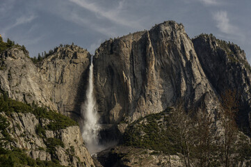 Bridal veil falls in full flow in the Yosemite National Park, California USA
