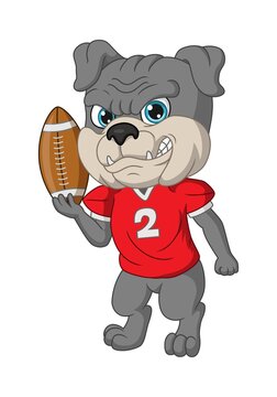 Cartoon bulldog playing a rugby