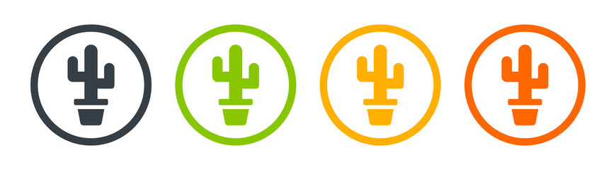 Cactus and succulent in pot icons set. Vector illustration