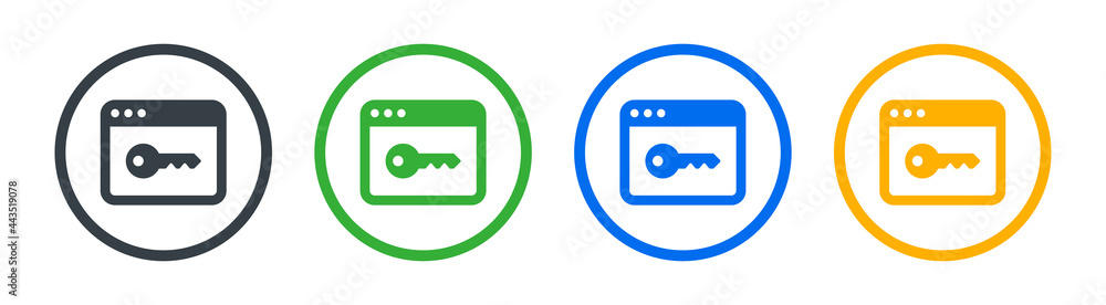 Poster Webpage with key icon symbol. Website with key access, secured online concept.