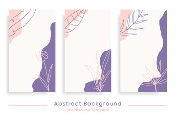 Modern abstract background with hand drawn floral elements. Trendy design for social media post,stories, banner, web or promotion ads.