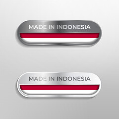 Fototapeta premium Made in Indonesia Label, Symbol or Logo Luxury Glossy Grey and White 3D Illustration