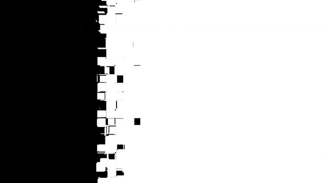 Abstract shutter with chaotic squares moves horizontal on the screen. Abstract black and white transition mask, CG animation.