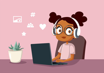 Obraz na płótnie Canvas Young Girl Spending Time on Social Media on Her Laptop