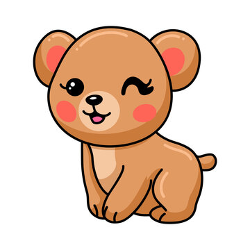 Happy baby brown bear cartoon sitting