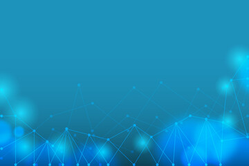 Obraz premium Download blue abstract background with network communication. Circle connection by wire line with blank space. Blured bokeh front of globlalize.