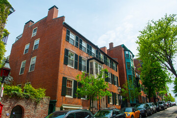 Naklejka premium Historic Buildings at 21 Joy Street at Myrtle Street on Beacon Hill, Boston, Massachusetts MA, USA.