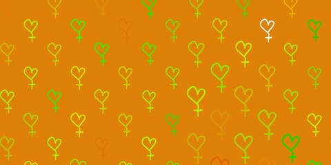 Light Green, Yellow vector background with woman symbols.