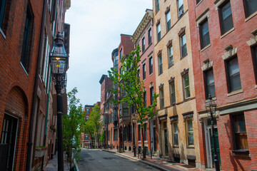 Fototapeta na wymiar Historic Buildings on Garden Street at Myrtle Street on Beacon Hill, Boston, Massachusetts MA, USA.