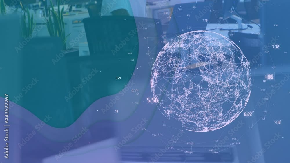 Aufkleber animation of rotating globe and data processing over businessman at desk using computer
