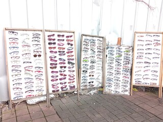 Eyewear merchandise at street vendors in Bogor, Indonesia