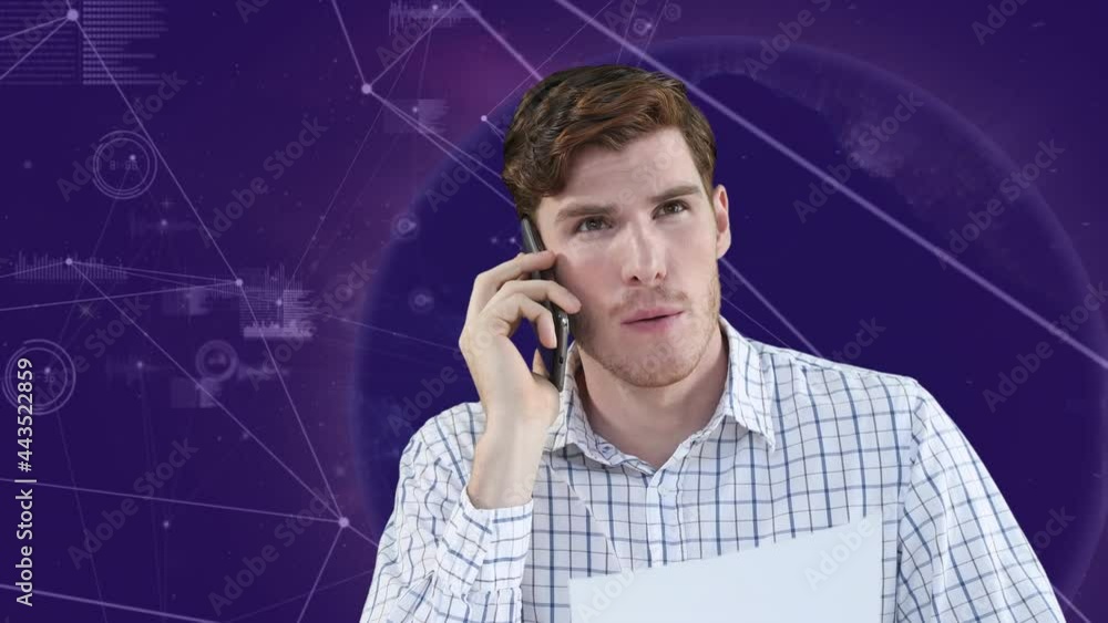 Poster animation of man using phone over statistics and network of connections