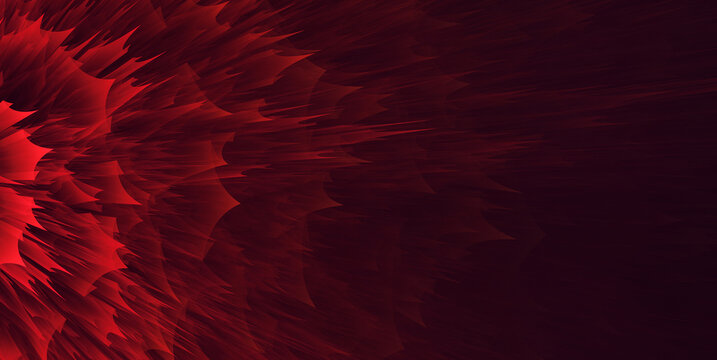 Abstract red fractal spikes explosion expanding horizontally