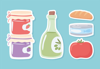 groceries bottles and food