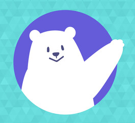 手を挙げる白くま 涼しく寒そうな氷の背景 アイコン