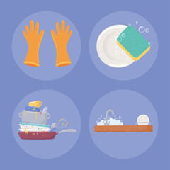 Fototapeta premium icon set of washing dishes