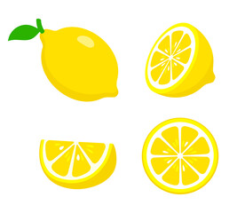 collection of Lemon, fresh fruit vector illustration - obrazy, fototapety, plakaty