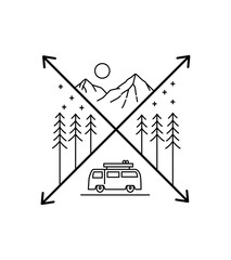 design of adventure car and mountains in crossbow frame