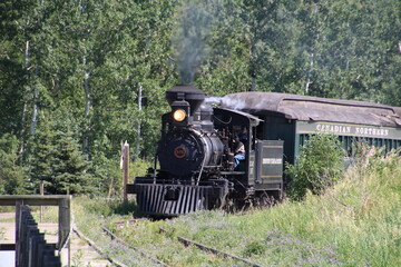 Obraz premium Steaming Down The Tracks, Fort Edmonton Park, Edmonton, Alberta