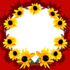wreath frame of sunflowers and leaf red