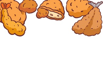 揚げ物４点セットの上フレーム壁紙イラスト