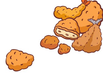 揚げ物４点セットの流れ壁紙イラスト