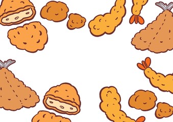 揚げ物四方フレームイラスト