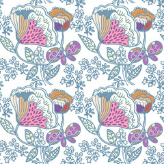 Background pattern vector. Fantasy flowers authentic seamless vector pattern.