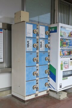 Coin Lockers At Koma Station On Seibu Line In Hidaka, Saitama, Japan. June 1, 2021.