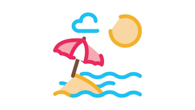 Beach with Umbrellas Icon Animation. color Beach with Umbrellas animated icon on white background