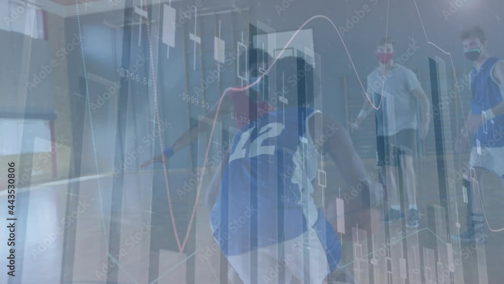 Poster Animation of data processing and statistics over basketball players