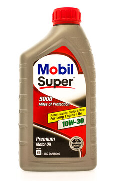 Winneconne, WI - 23 August 2015:  A quart of Mobil Super 5000 motor oil,