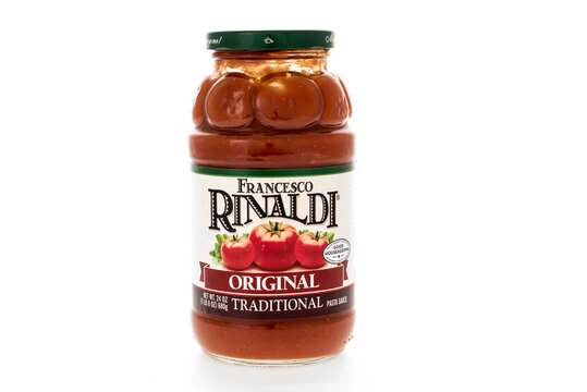 Winneconne, WI - 7 February 2015:  Jar of Fracesco Rinaldi Original pasta sauce.