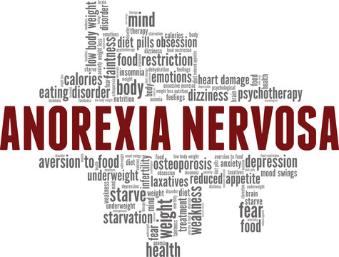 Anorexia Nervosa vector illustration word cloud isolated on a white background.