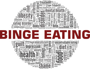 Binge eating vector illustration word cloud isolated on a white background.