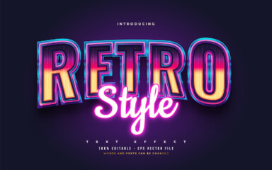 3D Colorful Retro Text Style and Glowing Neon Effect. Editable Text Style Effect © WzKz