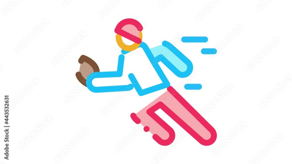 Poster rugby player in motion icon animation. color rugby player in motion animated icon on white backgroun