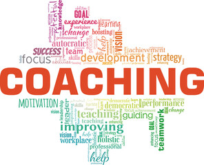 Fototapeta premium Coaching vector illustration word cloud isolated on a white background.