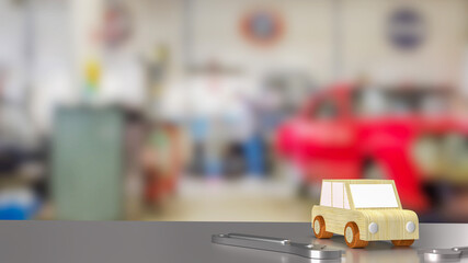 car toy on table in garage for garage services or automobiles concept 3d rendering