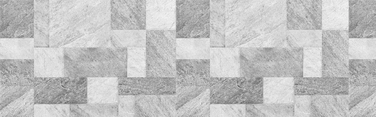 Tuinposter Panorama van witte tegels muur en vloer textuur achtergrond, abstracte marmer graniet steen textuur, leisteen tegel keramische naadloze textuur © torsakarin