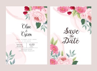 Wedding card collection with elegant rose floral illustration vector