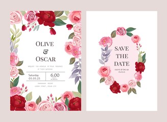 Pretty floral rose wreath wedding card collection
